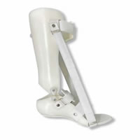 Articulated AFO (ankle foot orthosis) featuring night stretching straps and a treaded sole for transfers.