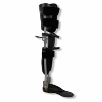 KAFO (knee ankle foot orthosis) with bail release, double action ankle joints, and a 4-buckle kneecap